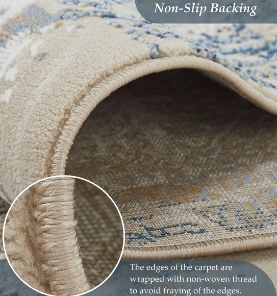 Seher Abstract Bedside Runner Beige Navy