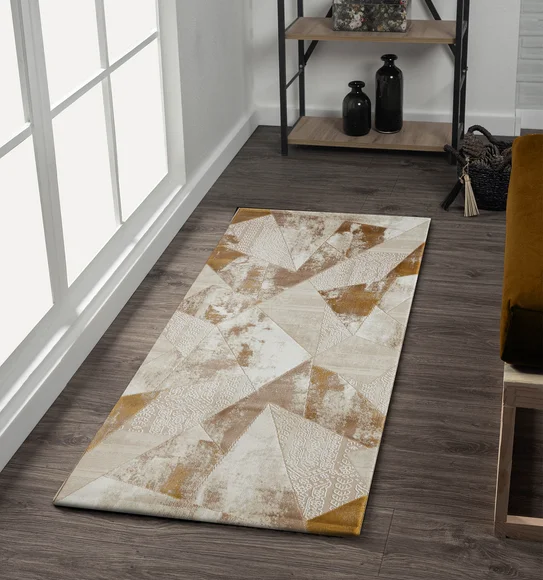 Seher Abstract Bedside Runner Beige Gold