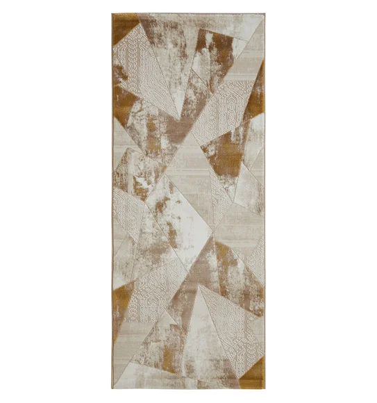 Seher Abstract Bedside Runner Beige Gold