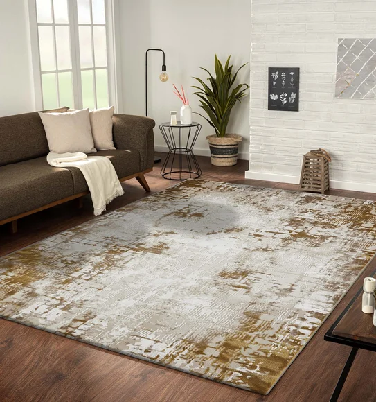 Seher Abstract Machine Made Carpet Beige Gold