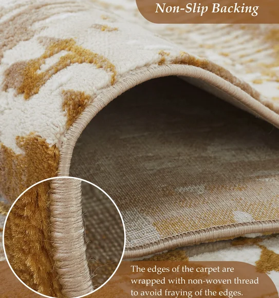 Seher Abstract Machine Made Carpet Beige Gold