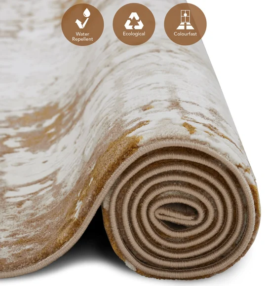 Seher Abstract Machine Made Carpet Beige Gold