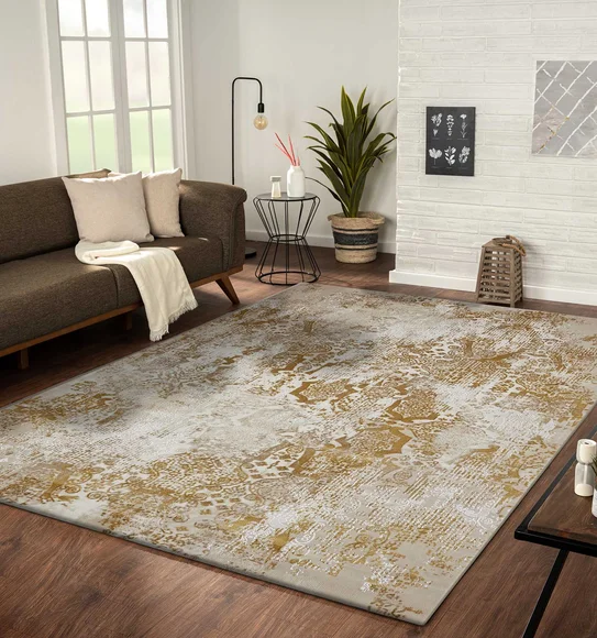Seher Abstract Machine Made Carpet Beige Gold