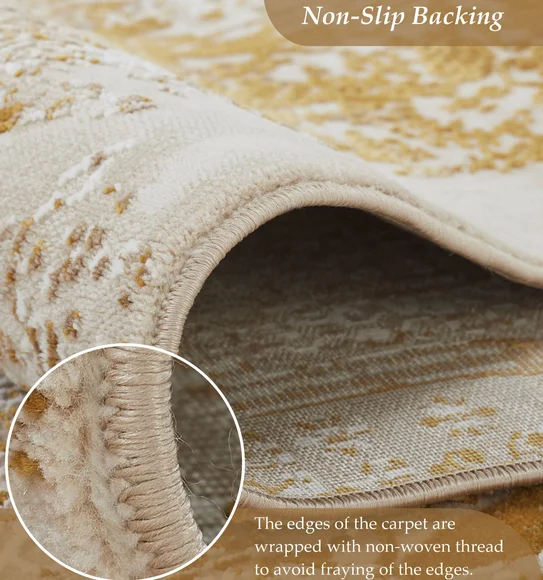 Seher Abstract Machine Made Carpet Beige Gold