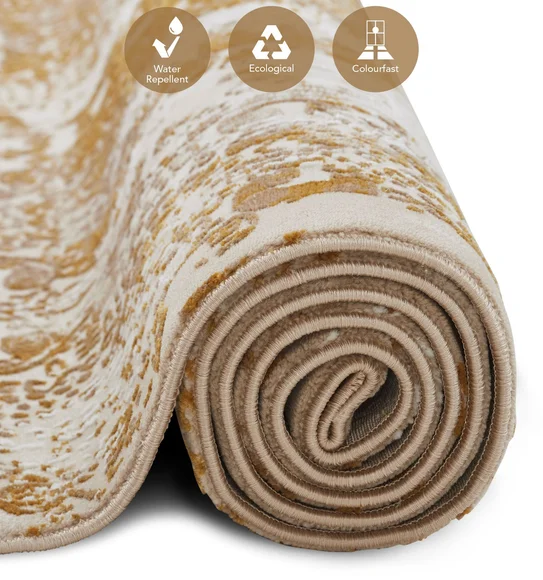Seher Abstract Machine Made Carpet Beige Gold