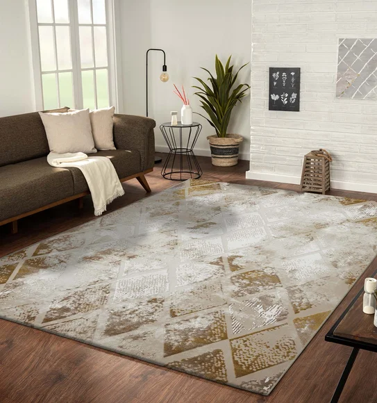 Seher Abstract Machine Made Carpet Beige Gold