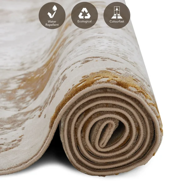 Seher Abstract Machine Made Carpet Beige Gold