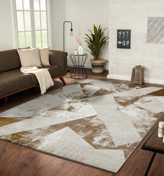 Seher Abstract Machine Made Carpet Beige Gold