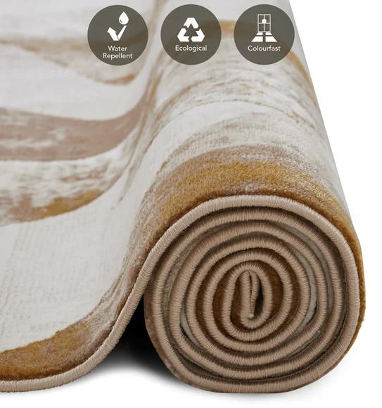 Seher Abstract Machine Made Carpet Beige Gold