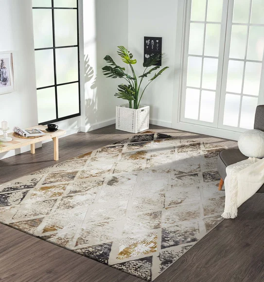 Seher Abstract Machine Made Carpet Beige Antracite