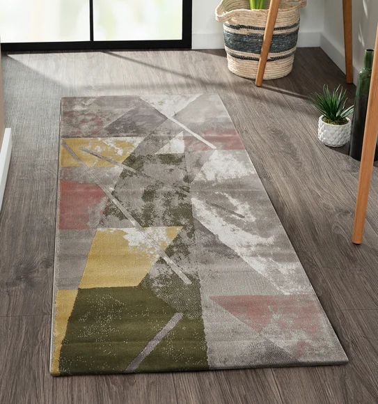 Flamme Polypropylene Abstract Runner Olive and Mustard