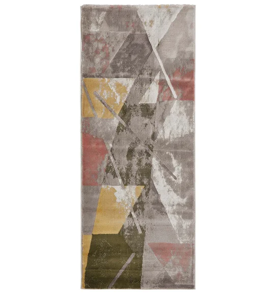 Flamme Polypropylene Abstract Runner Olive and Mustard