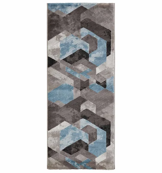 Flamme Polypropylene Geometric Runner Blue and Brown
