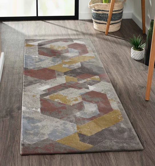 Flamme Polypropylene Geometric Runner Peach and Brown