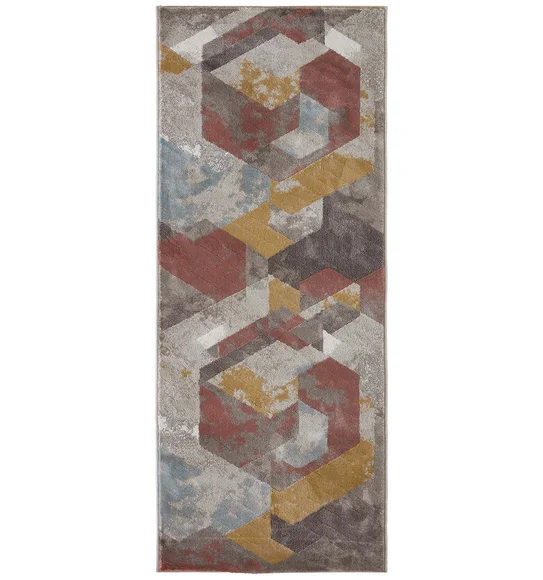 Flamme Polypropylene Geometric Runner Peach and Brown