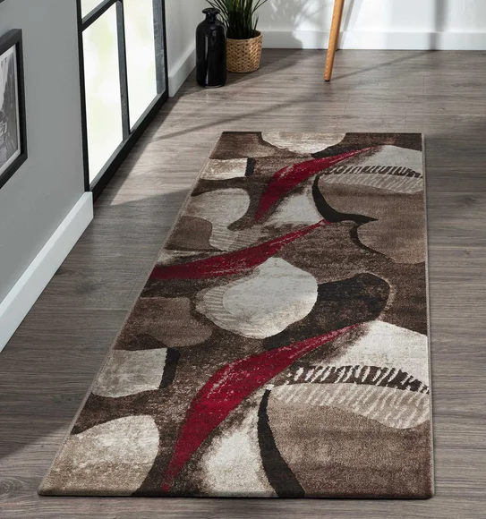 Flamme Polypropylene Abstract Runner Brown and Red