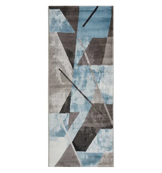Flamme Abstract Machine Made Runner Blue and Brown