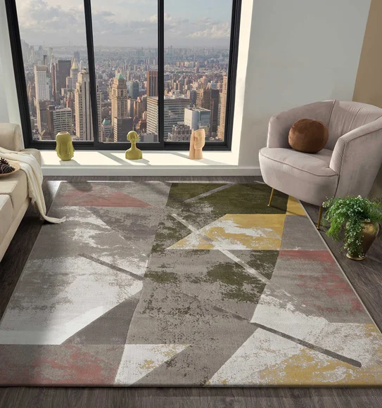 Flamme Polypropylene Abstract Carpet Olive and Mustard