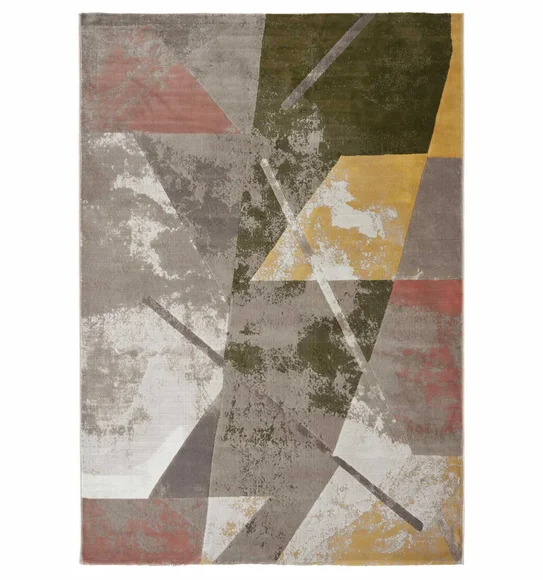Flamme Polypropylene Abstract Carpet Olive and Mustard