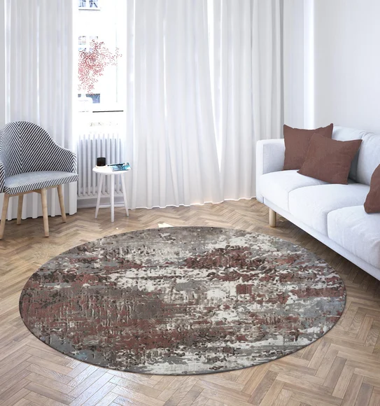 Flamme Abstract Round Shaped Carpet Cream and Rust