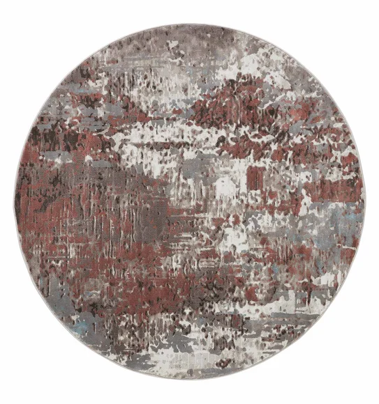 Flamme Abstract Round Shaped Carpet Cream and Rust