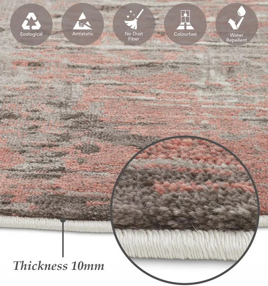 Flamme Abstract Round Shaped Carpet Cream and Rust