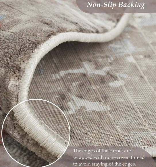 Flamme Abstract Round Shaped Carpet Cream and Rust