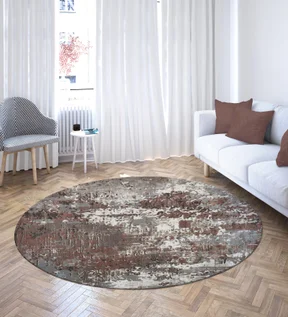 Flamme Abstract Round Shaped Carpet Cream and Rust