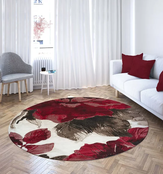 Flamme Classical Round Shaped Carpet Red and Beige