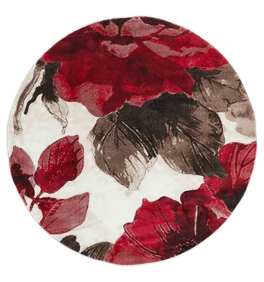 Flamme Classical Round Shaped Carpet Red and Beige