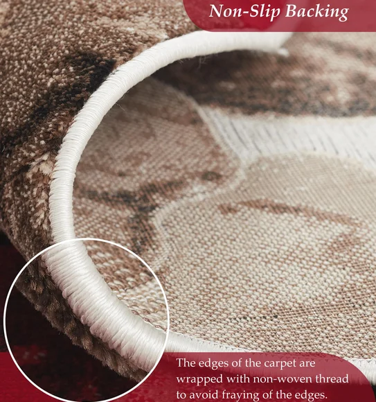 Flamme Classical Round Shaped Carpet Red and Beige