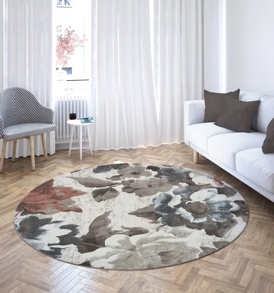 Flamme Abstract Round Shaped Carpet Cream Rust