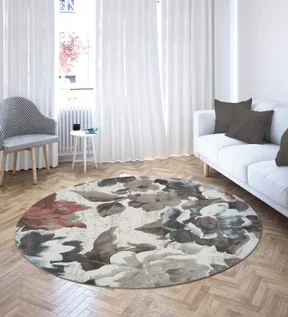 Flamme Abstract Round Shaped Carpet Cream Rust