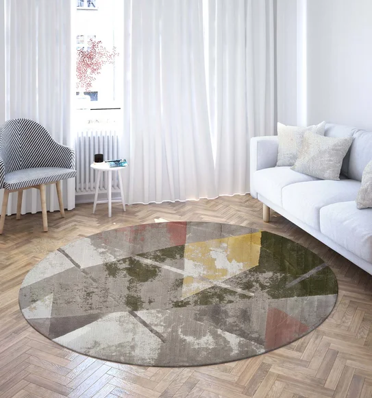 Flamme Abstract Round Shaped Carpet Olive and Mustard