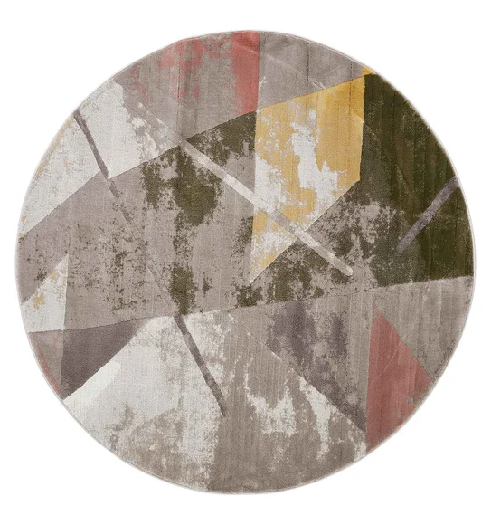 Flamme Abstract Round Shaped Carpet Olive and Mustard