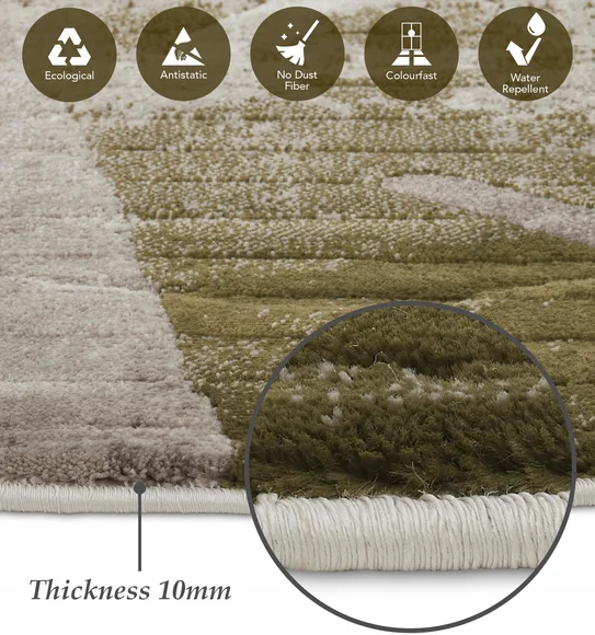 Flamme Abstract Round Shaped Carpet Olive and Mustard