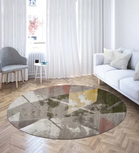 Flamme Abstract Round Shaped Carpet Olive and Mustard