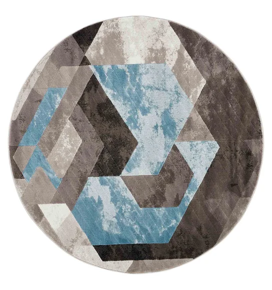 Flamme Textured Round Shaped Carpet Blue Brown