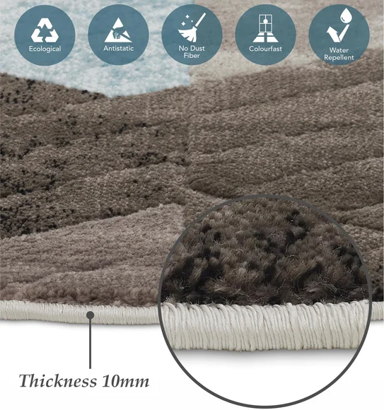 Flamme Textured Round Shaped Carpet Blue Brown