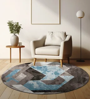 Flamme Textured Round Shaped Carpet Blue Brown