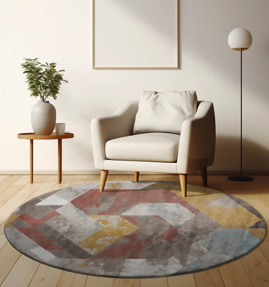 Flamme Geometric Round Shaped Carpet Peach and Brown