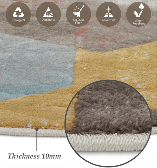 Flamme Geometric Round Shaped Carpet Peach and Brown