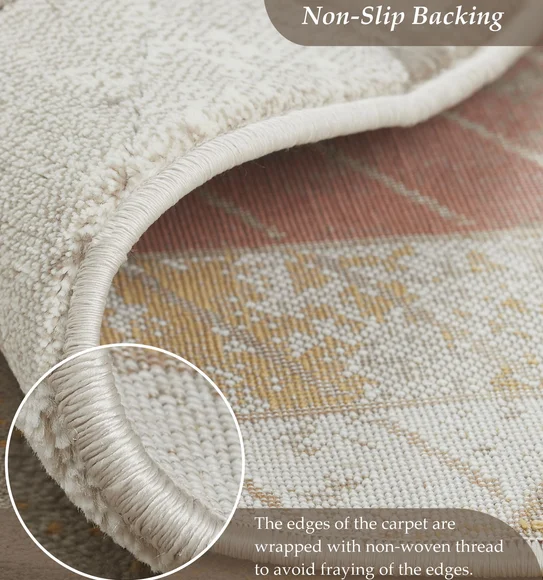 Flamme Geometric Round Shaped Carpet Peach and Brown