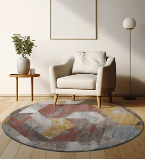 Flamme Geometric Round Shaped Carpet Peach and Brown