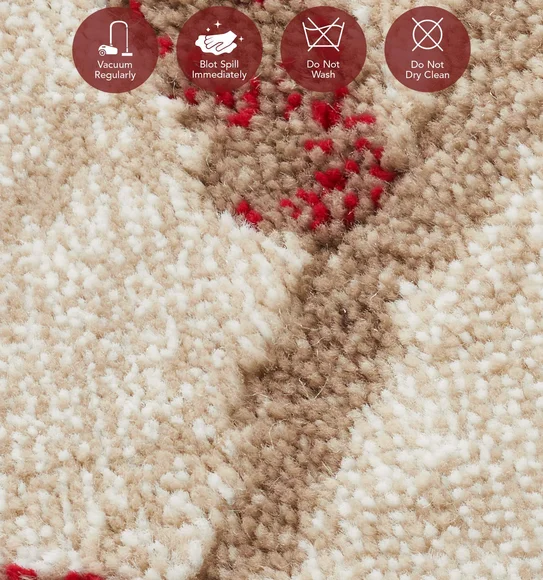 Flamme Floral Round Shaped Carpet L.Brown and Red