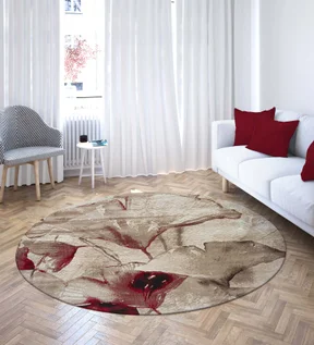 Flamme Floral Round Shaped Carpet L.Brown and Red