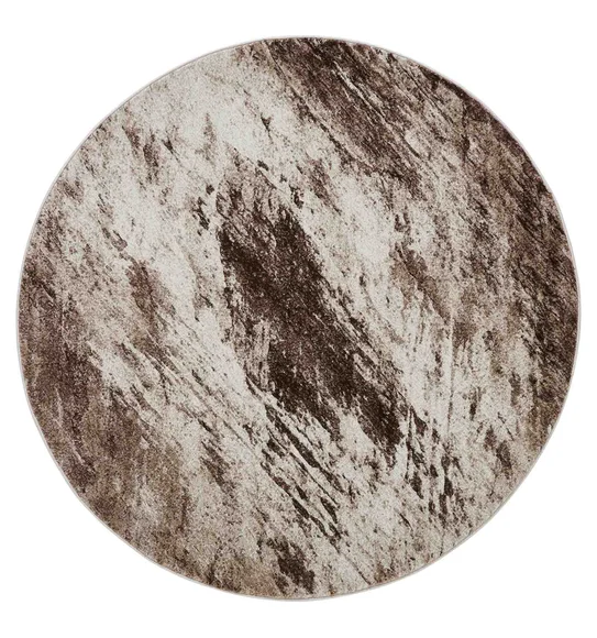 Flamme Abstract Round Shaped Carpet D.Brown and Cream
