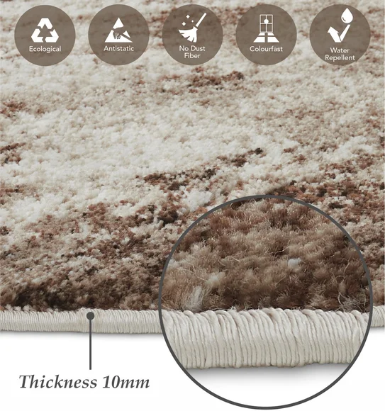 Flamme Abstract Round Shaped Carpet D.Brown and Cream
