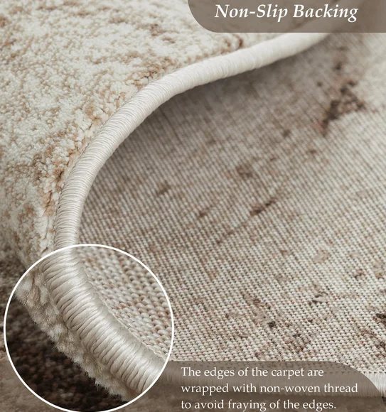 Flamme Abstract Round Shaped Carpet D.Brown and Cream