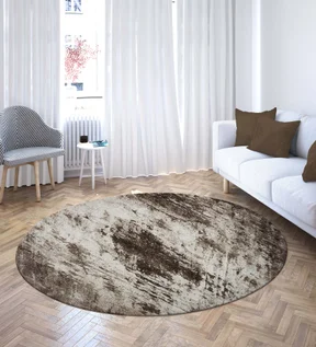 Flamme Abstract Round Shaped Carpet D.Brown and Cream